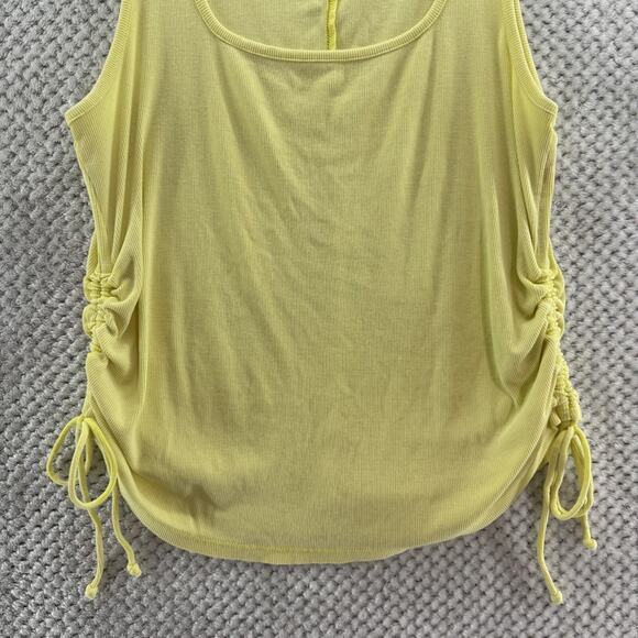 Pilcro Anthropologie Top Womens XL Yellow Rib Knit Square Neck Ruched Tie Tank - Picture 4 of 13